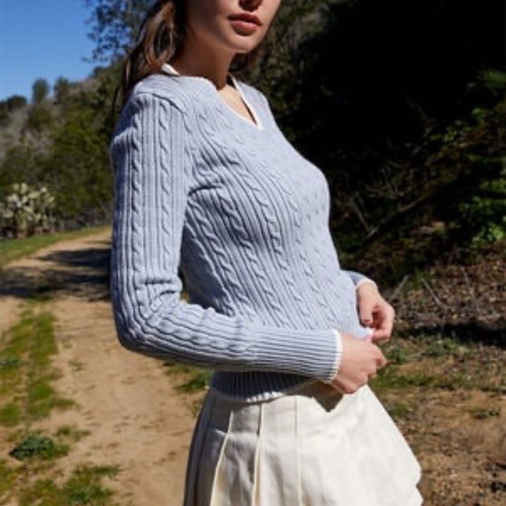 Brandy Melville John Galt Light Blue Leigh Cable Knit Sweater